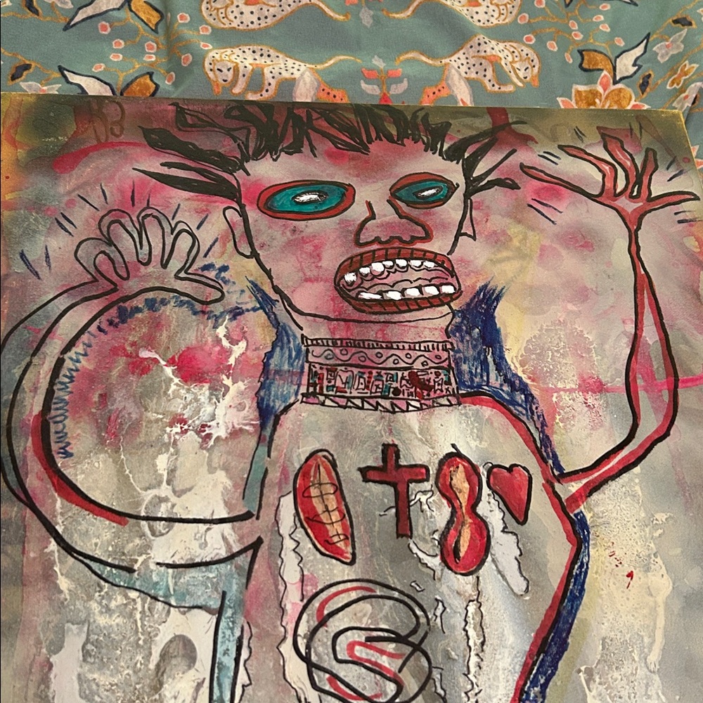 Abstract outsider  Art Canvas with Bold Colors - Picture 2 of 4